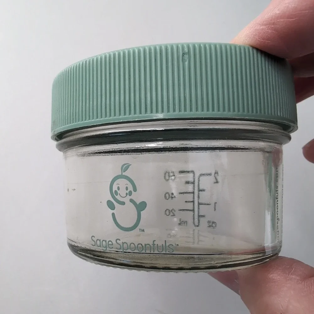 Sage Spoonfuls Glass Baby Food Storage Jars 4oz Lot of 34 Green Lids